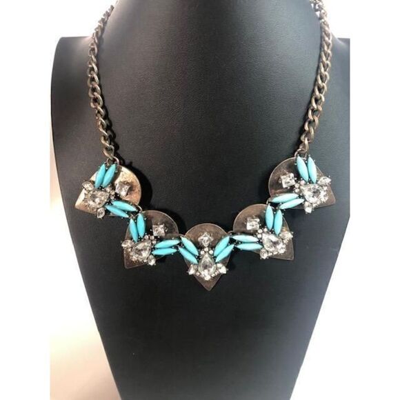 657 Baublebar Antiqued look blue clear CZ statement necklace 22" - Picture 1 of 2